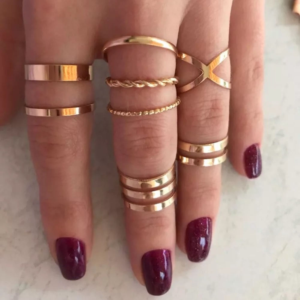 “Diana” Chic Trendy Gold Adjustable Cute Ring Set - Picture 2 of 15